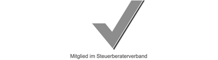 Graues Häkchen-Symbol mit der Beschriftung ‚Mitglied im Steuerberaterverband