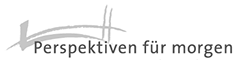 Logo mit grauer stilisierter Brücke und Schriftzug ‚Perspektiven für morgen‘