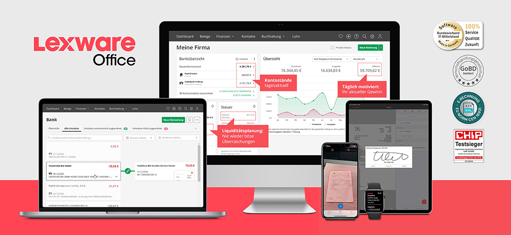 Lexware Office-Software auf Laptop, Desktop-PC, Tablet, Smartphone und Smartwatch